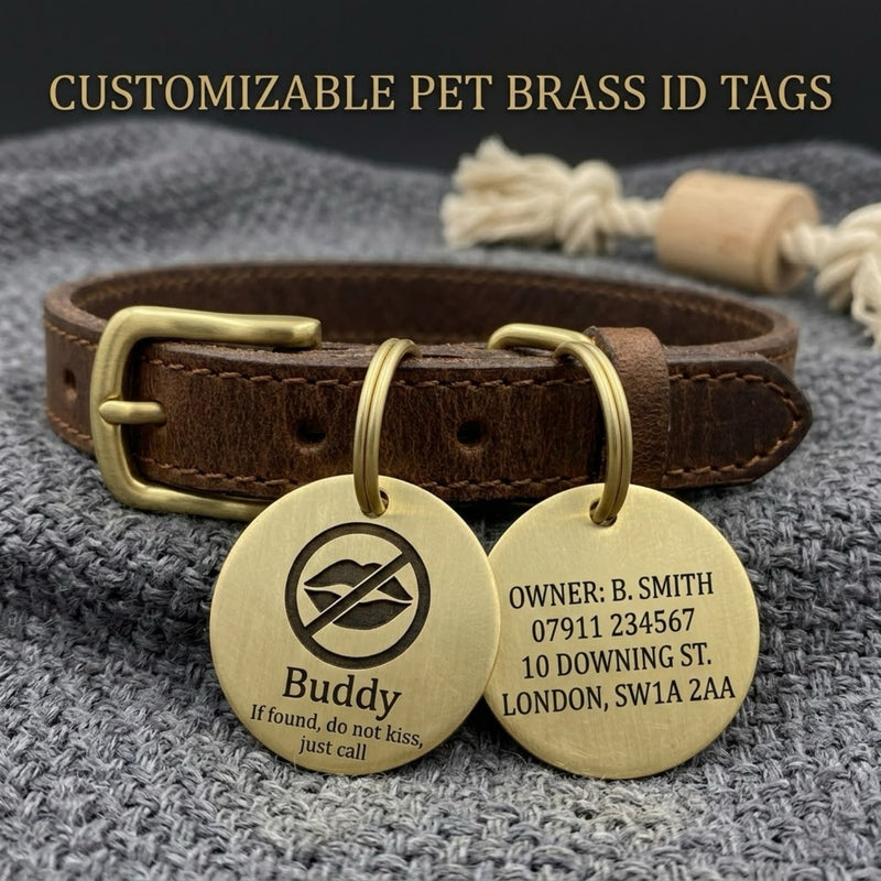 Personalized Deep Engraved Pet ID Tag | Double-Sided Copper & Brass Nameplate