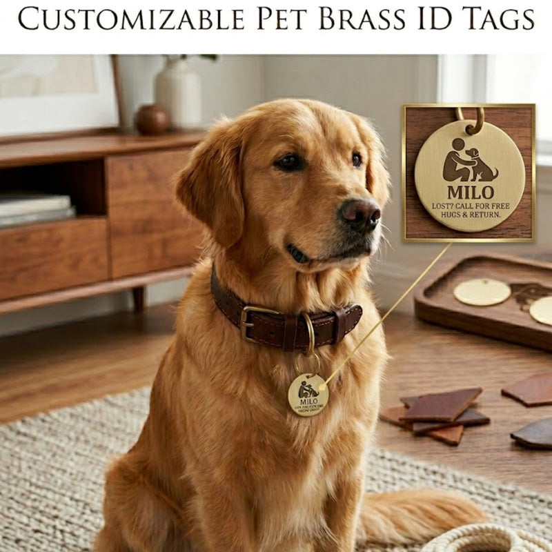 Personalized Solid Brass Pet ID Tag ✨ Deep Engraved & Rust-Proof Dog Tag | Custom Nameplate for Dogs & Cats | Durable & Aesthetic Pet Accessory