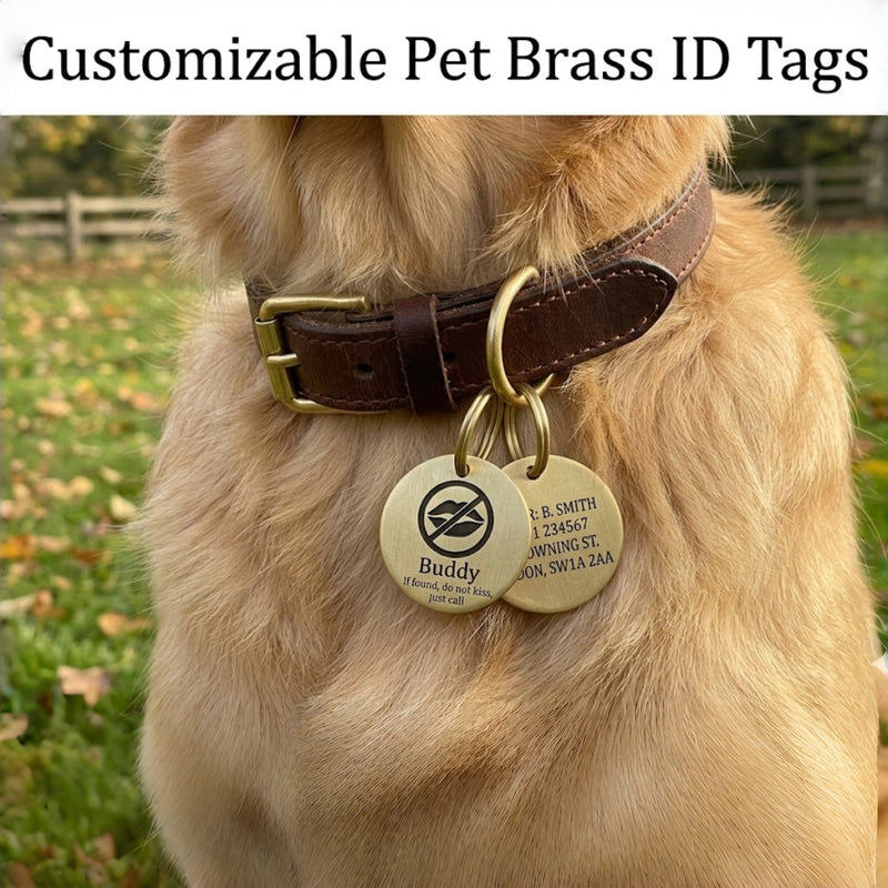 Personalized Deep Engraved Pet ID Tag | Double-Sided Copper & Brass Nameplate