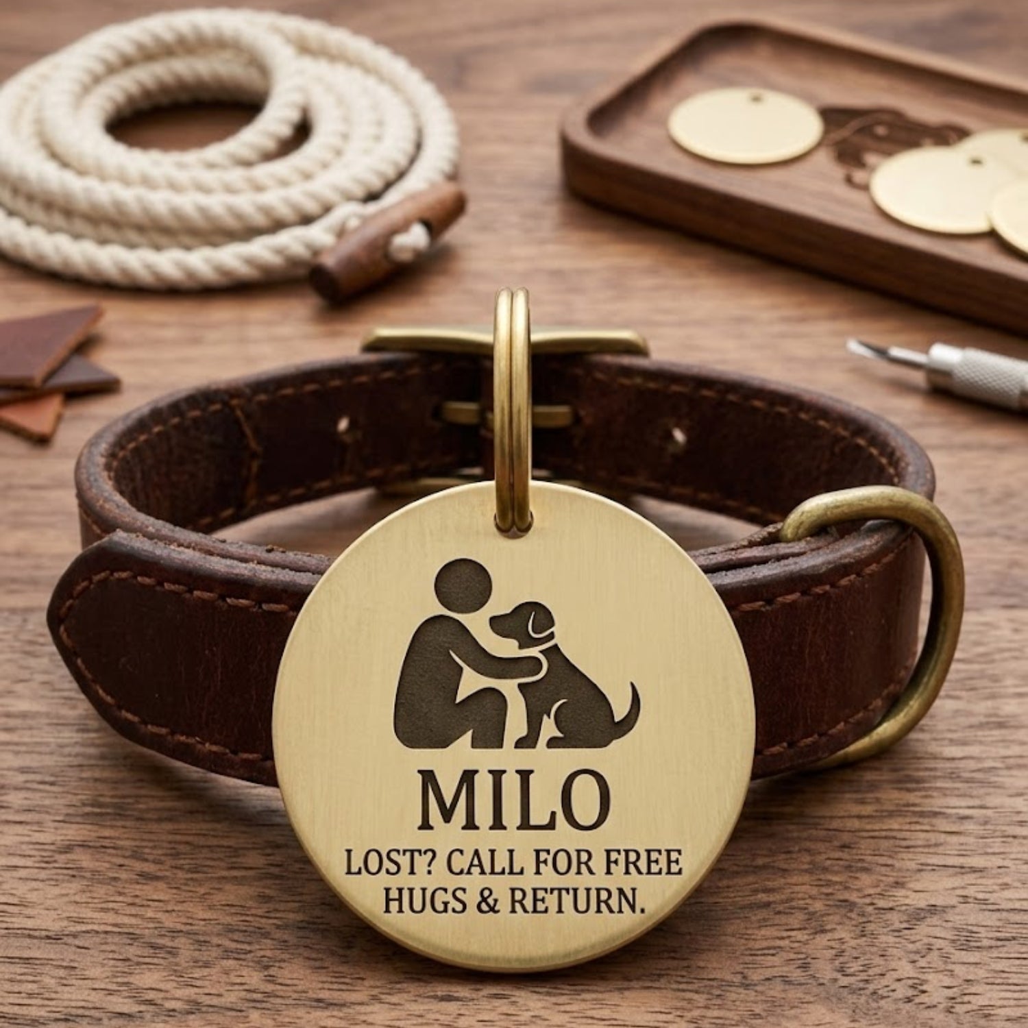 Personalized Solid Brass Pet ID Tag ✨ Deep Engraved & Rust-Proof Dog Tag | Custom Nameplate for Dogs & Cats | Durable & Aesthetic Pet Accessory