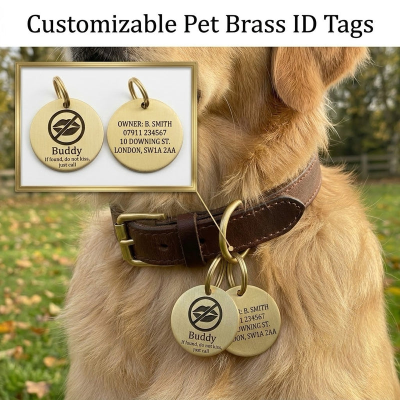 Personalized Deep Engraved Pet ID Tag | Double-Sided Copper & Brass Nameplate