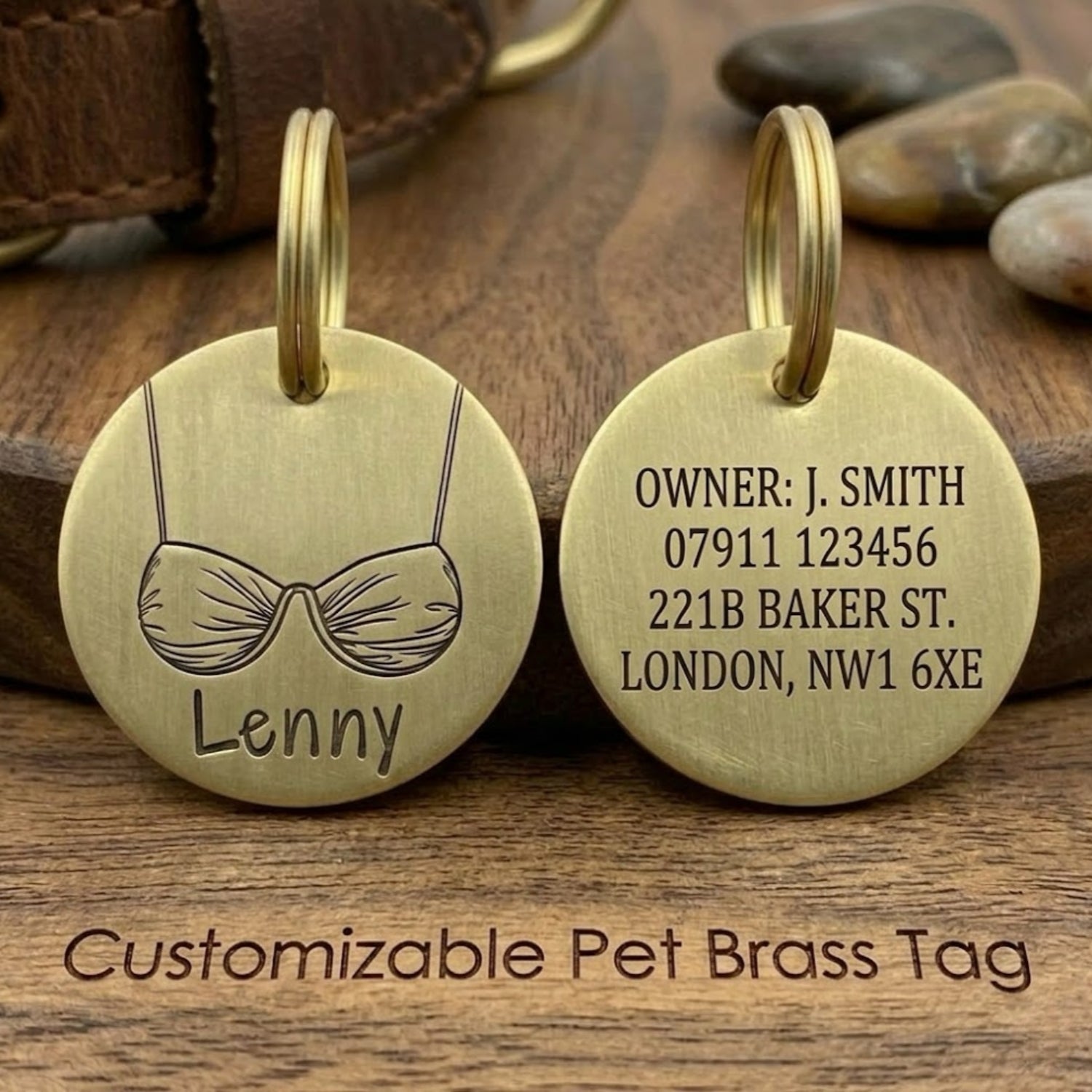 Deeply Engraved Parody Pet ID Tag - Solid Copper & Brass Funny Dog Nameplate (Double Sided)