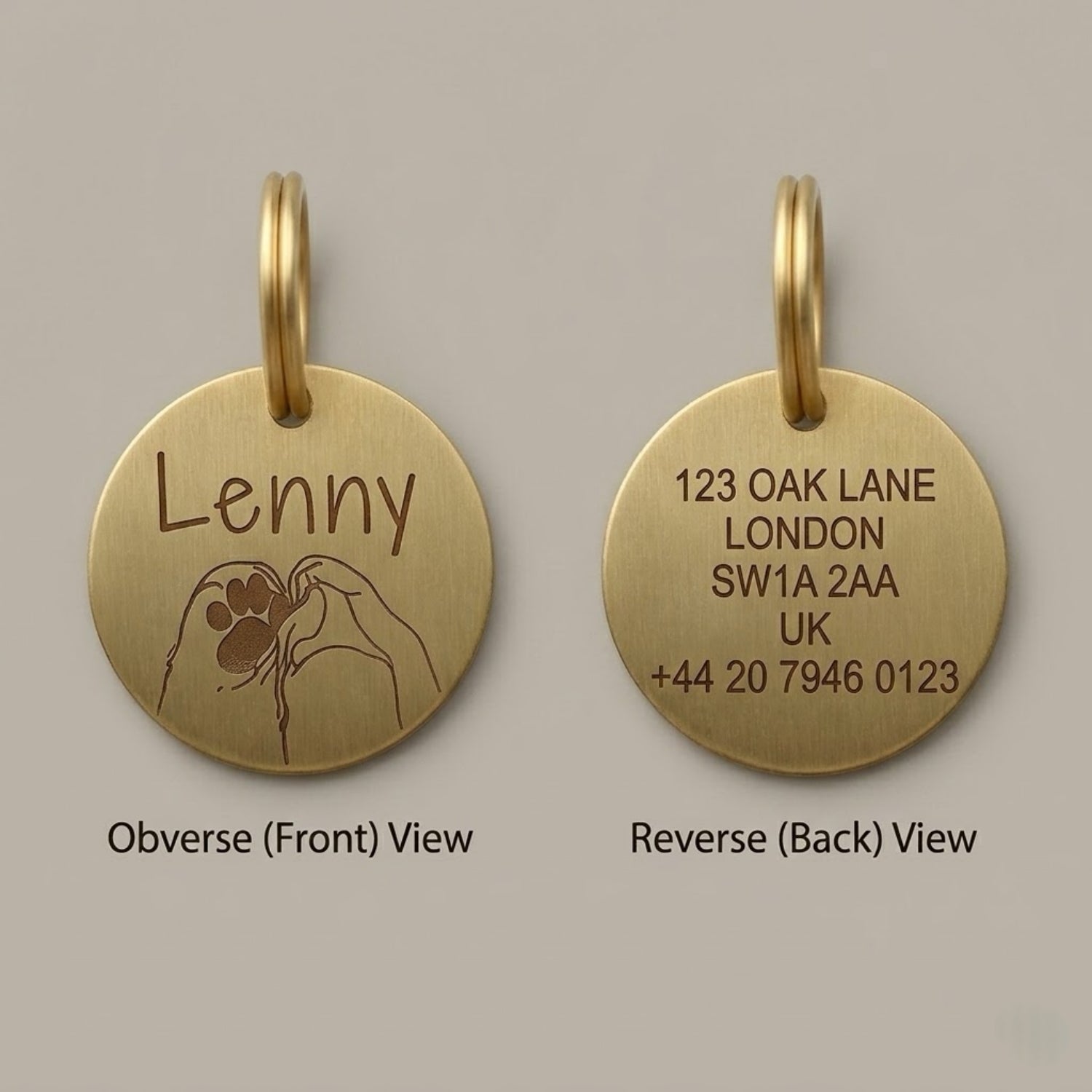 Deep Engraved Double-Sided Solid Copper Pet ID Tag - Rustproof & Wear-Resistant - Multiple Sizes & Colors - Local Shipping