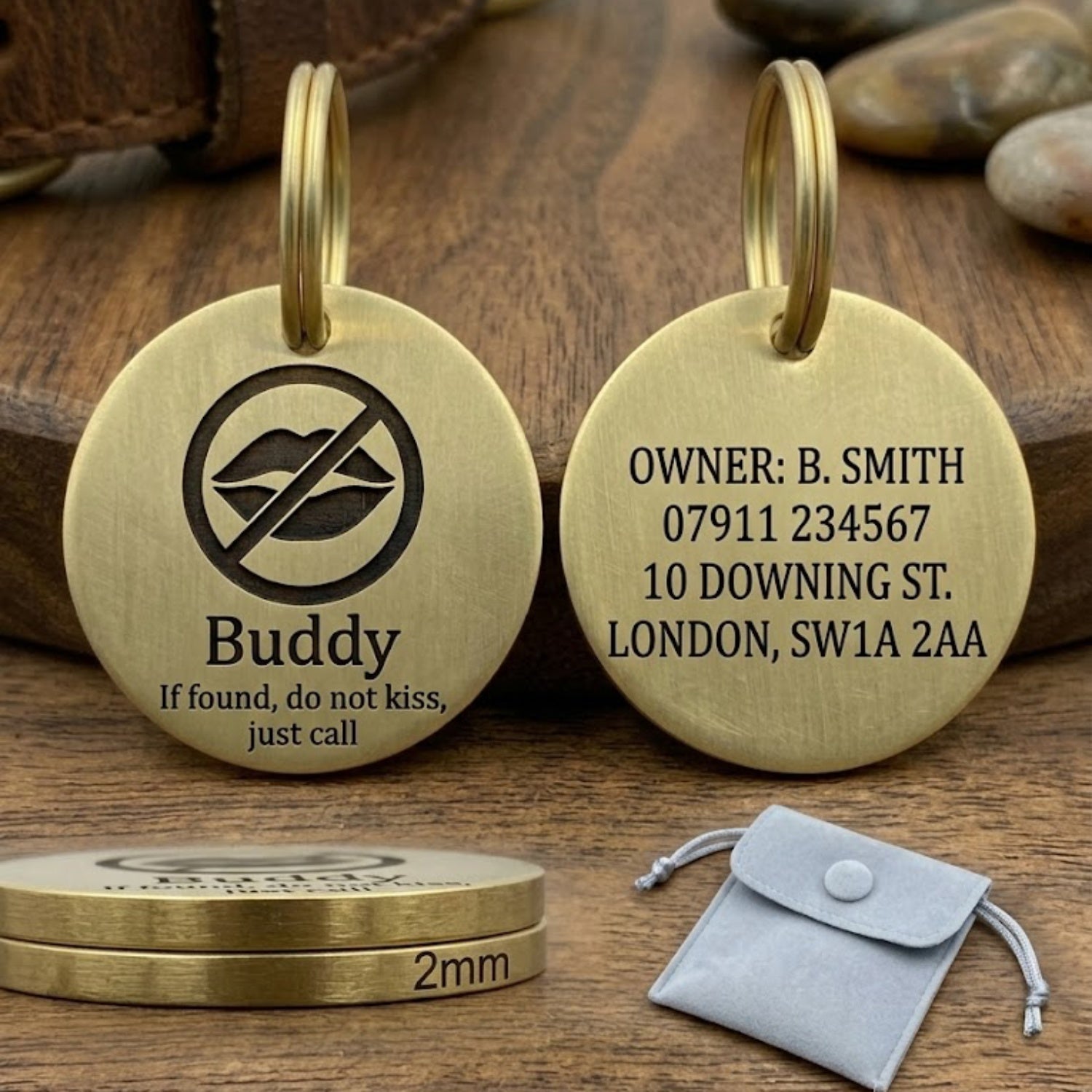 Personalized Deep Engraved Pet ID Tag | Double-Sided Copper & Brass Nameplate