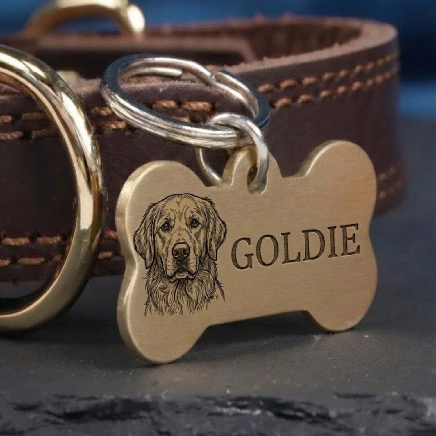 Personalised Custom Photo Pet ID Tag - Deep Engraved Solid Brass Dog Tag - Handcrafted Pet Portrait - Snuggle Snout